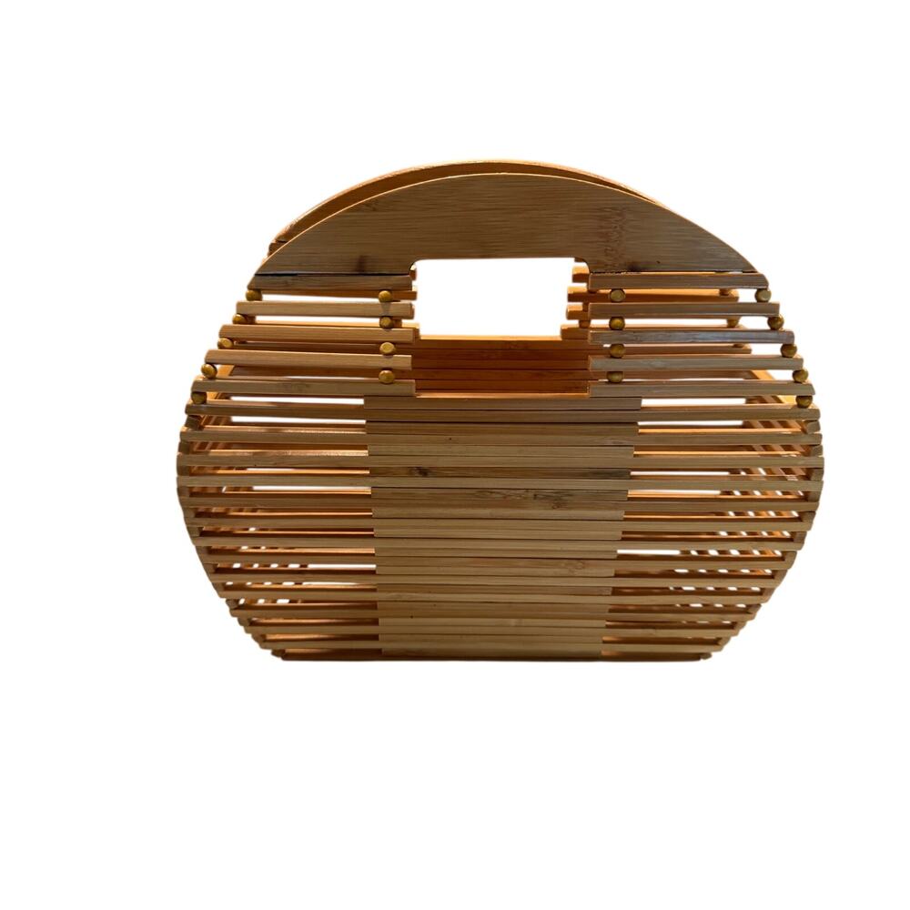 Bamboo Slat Half-Moon Dome Handbag with Top Handles